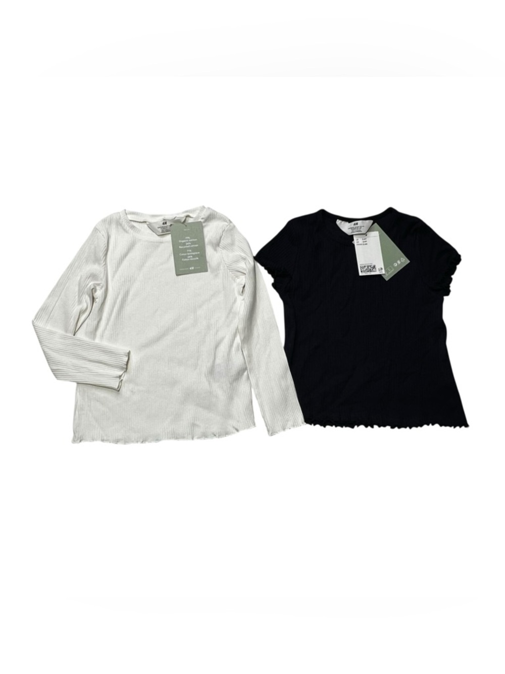 H&M White Long Sleeve‎ & Black Short Sleeve Ribbed Top Set